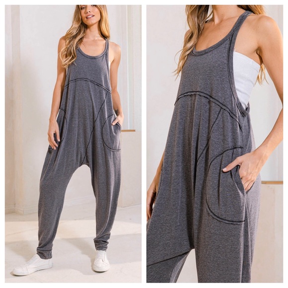 21 Boho Most Comfy Sleeveless Solid Harem Jumpsuit
-Raw edge - Picture 2 of 4